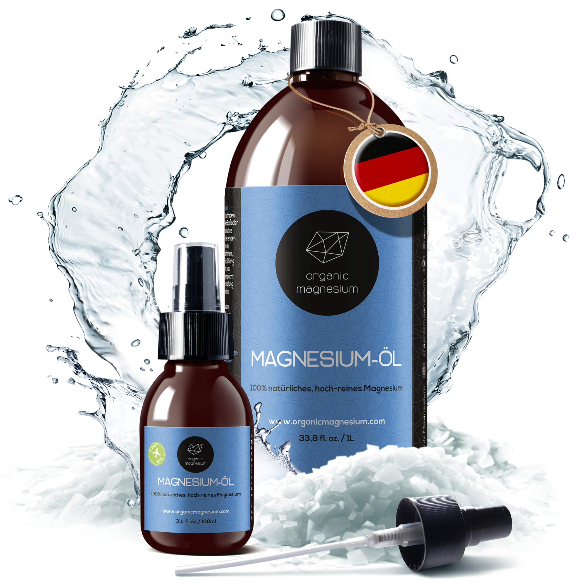 Magnesiumöl 1 Liter und Spray 100 ml mit zusätzlichem Sprühkopf