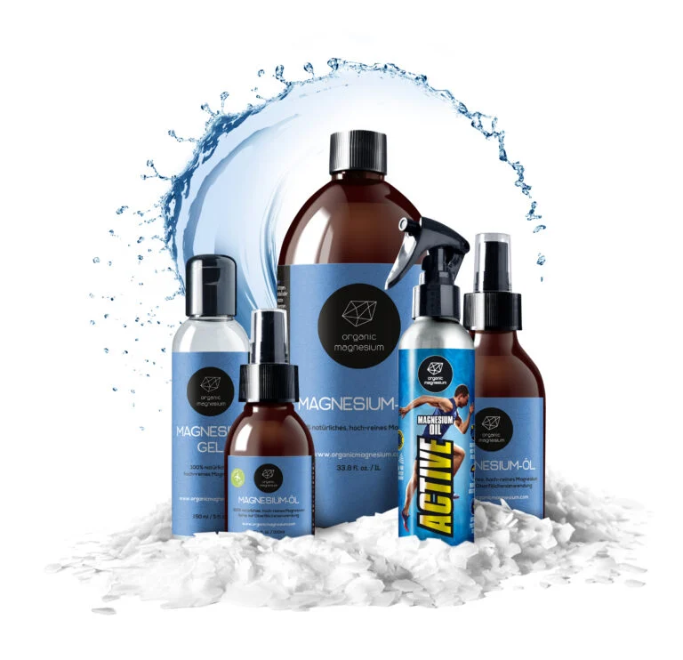 Organic Magnesium Produktfamilie: Magnesiumöl, Magnesium Gel und Sprays auf Zechstein-Salzkristallen